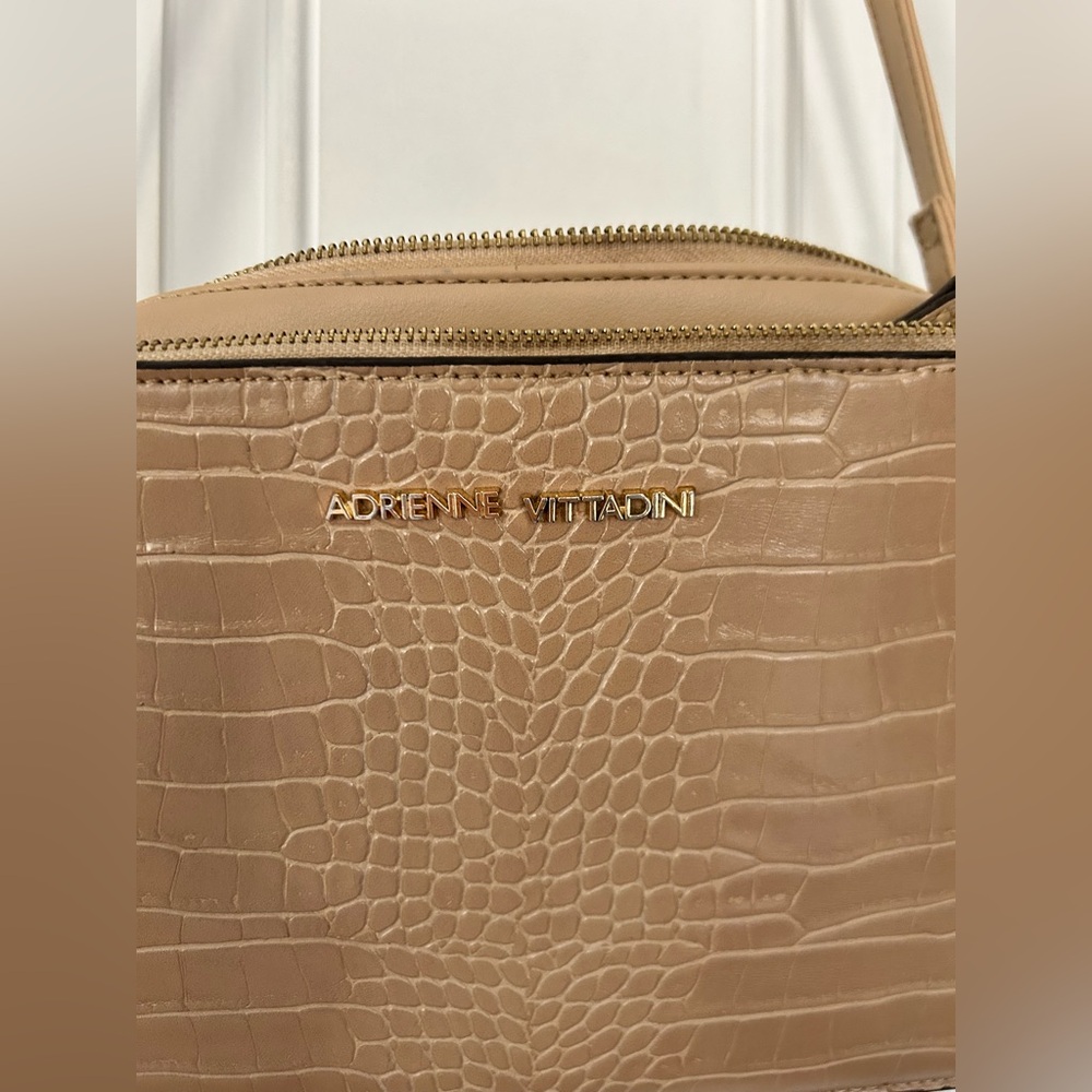Adrienne Vittadini Taupe Croc-Embossed Crossbody with Gold Hardware